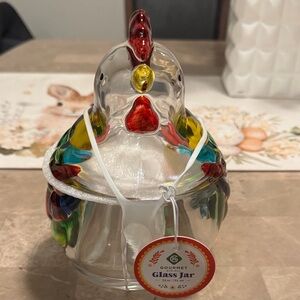 Handblown Glass Chicken Jar with Multicolor Accents